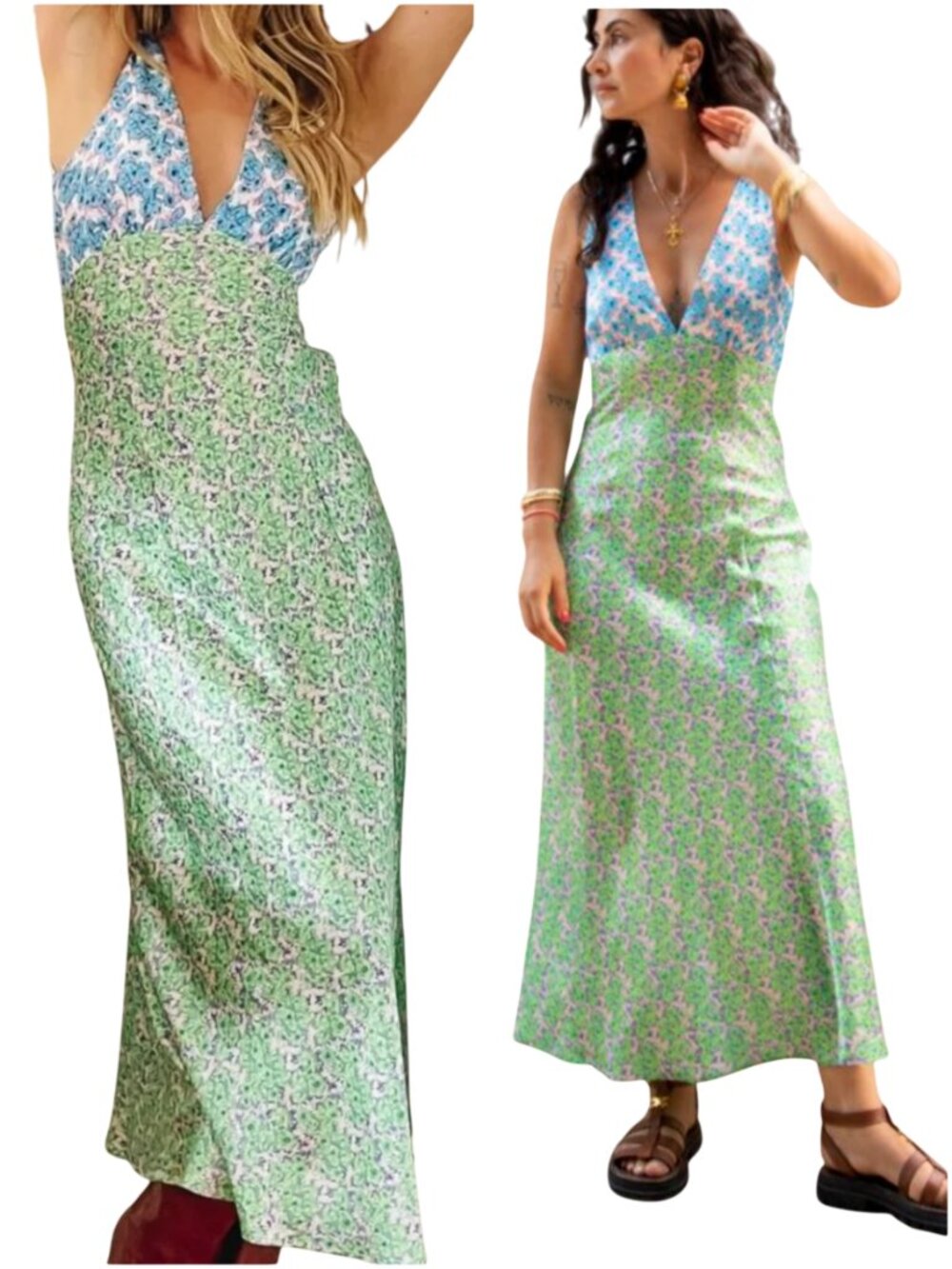 VRG GRL Postcards From Italy Bias Cut Dress Floral size AU 6 US 2 XS blue green